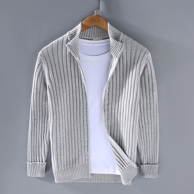 Nilo - Men’s Cardigan with Striped Texture and Zipper