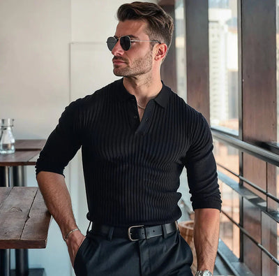 Nico –  Slim Fit V-Neck Long Sleeve Polo Men