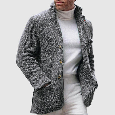 Nate - Button Down Chunky Knit Cardigan with Stand-Up Collar