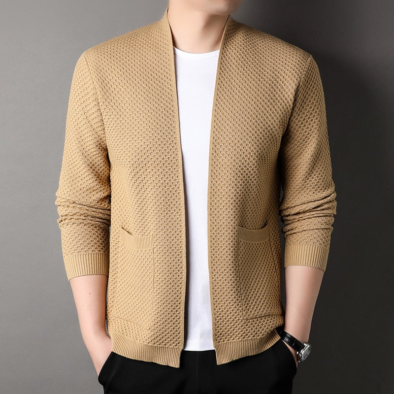 Ronnie - Textured Knit Open Cardigan with Pockets Men