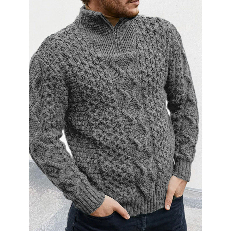 Logan – High Collar Cable Knit Quarter Zip Jumper Men