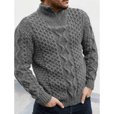 Logan – High Collar Cable Knit Quarter Zip Jumper Men