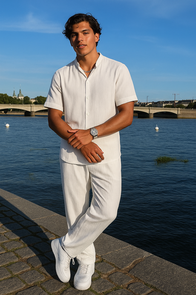 2-teilige Leinen Outfit Set Herren