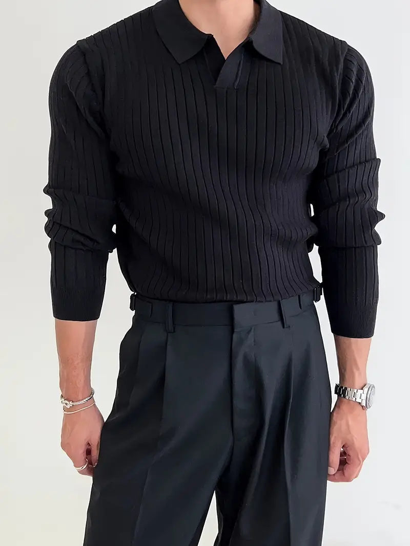 Nico –  Slim Fit V-Neck Long Sleeve Polo Men
