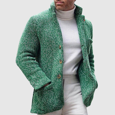 Nate - Button Down Chunky Knit Cardigan with Stand-Up Collar