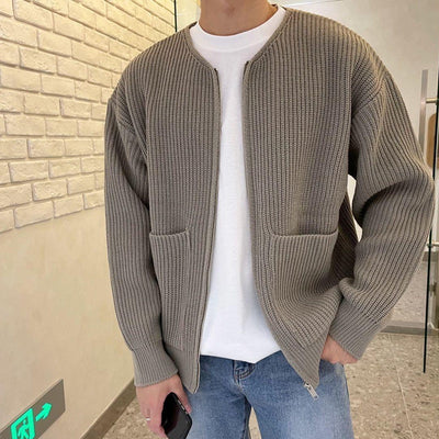 Elias - Crew Neck Knitted Cardigan with Zip for Men