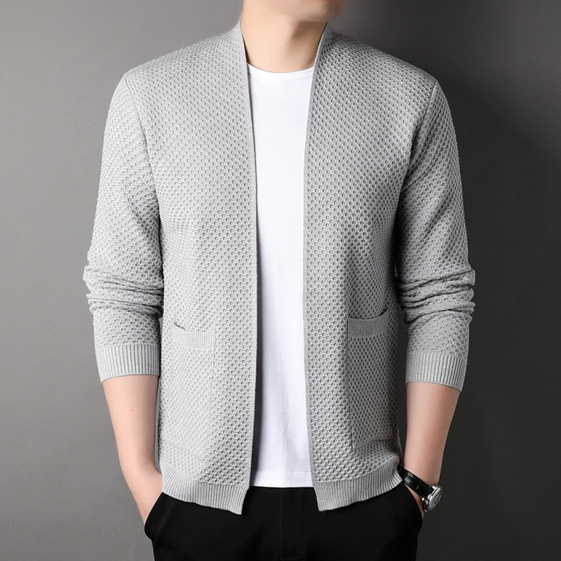 Ronnie - Textured Knit Open Cardigan with Pockets Men