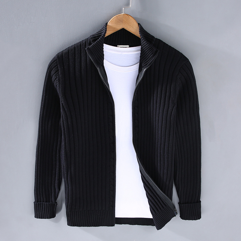 Nilo - Men’s Cardigan with Striped Texture and Zipper