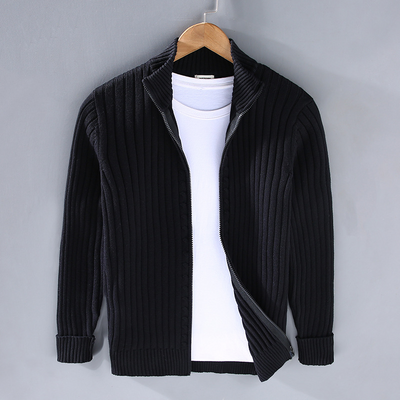 Nilo - Men’s Cardigan with Striped Texture and Zipper