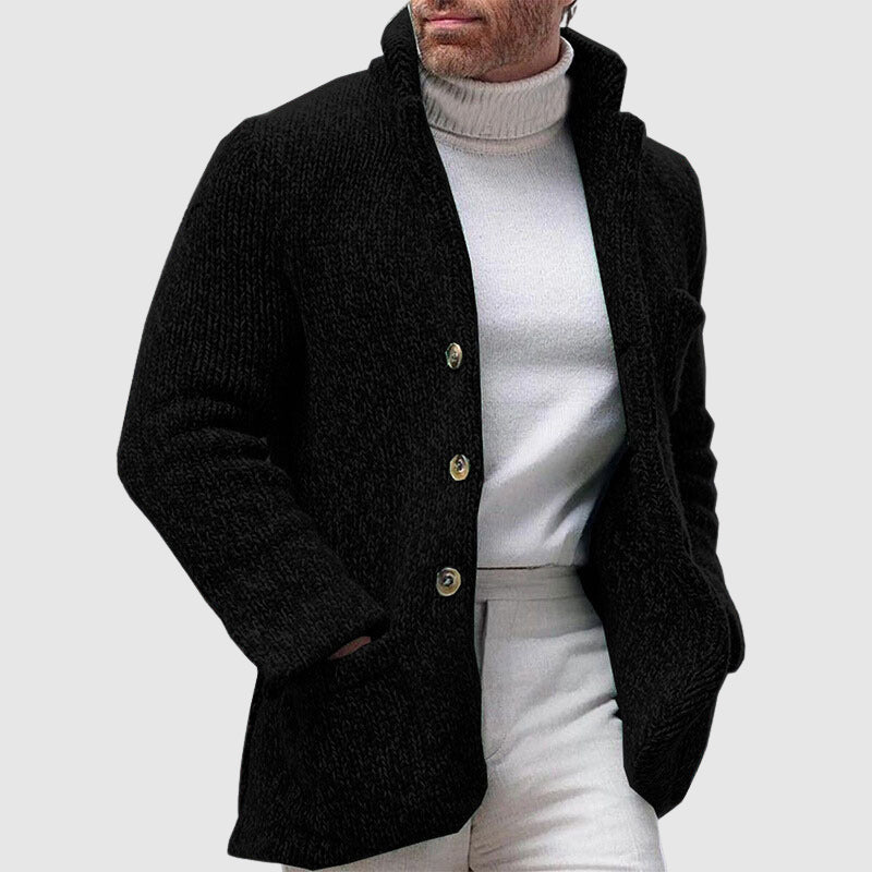 Nate - Button Down Chunky Knit Cardigan with Stand-Up Collar