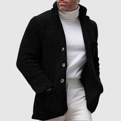 Nate - Button Down Chunky Knit Cardigan with Stand-Up Collar