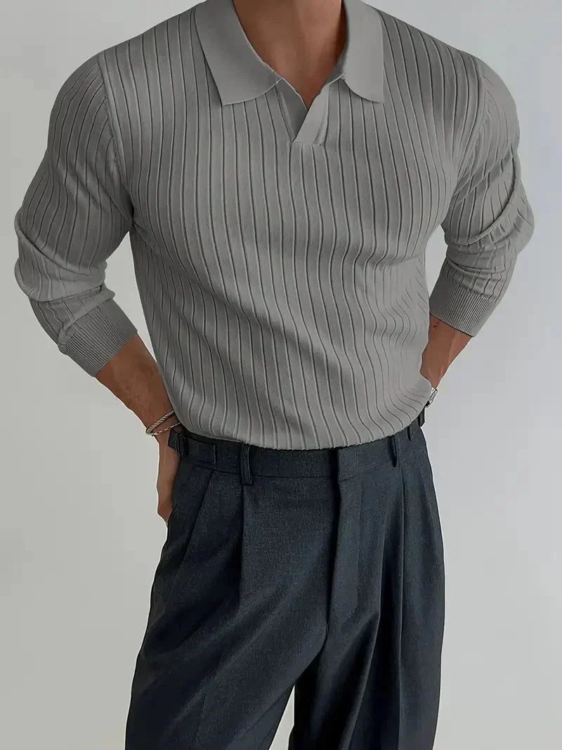 Nico –  Slim Fit V-Neck Long Sleeve Polo Men