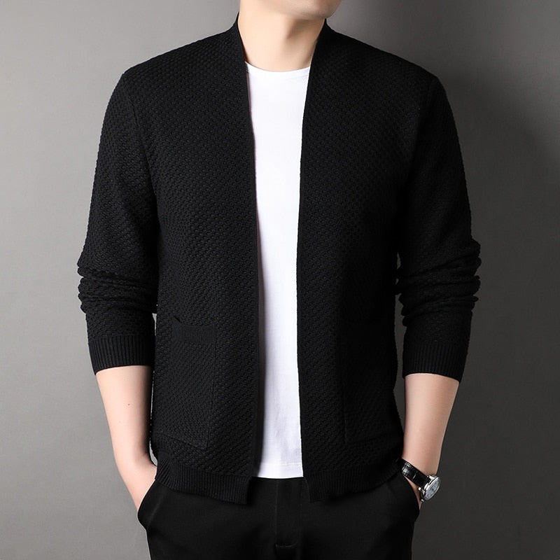 Ronnie - Textured Knit Open Cardigan with Pockets Men