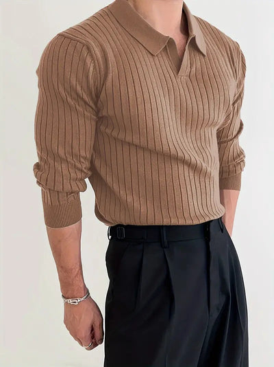 Nico –  Slim Fit V-Neck Long Sleeve Polo Men