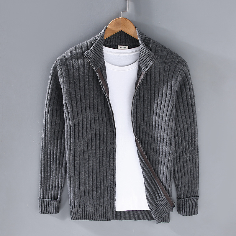 Nilo - Men’s Cardigan with Striped Texture and Zipper