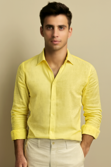 Vic - Old Money Yellow Linen Shirt
