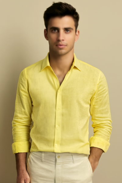 Vic - Old Money Yellow Linen Shirt