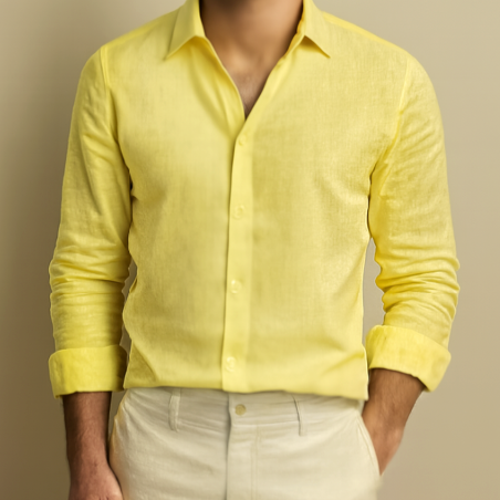 Vic - Old Money Yellow Linen Shirt