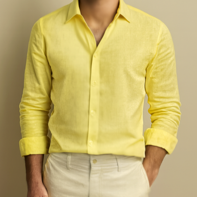 Vic - Old Money Yellow Linen Shirt