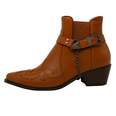 Ankle Cowboy Boots with Buckle Strap Men