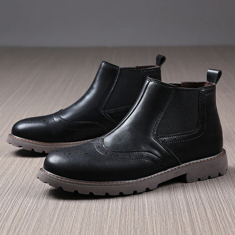 Brogue PU Leather Chelsea Ankle Boots Men