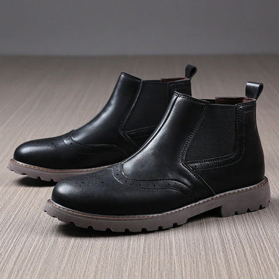 Brogue PU Leather Chelsea Ankle Boots Men
