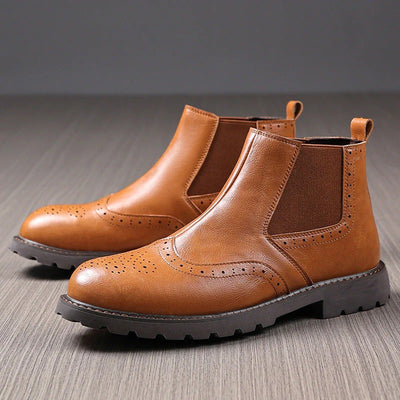 Brogue PU Leather Chelsea Ankle Boots Men