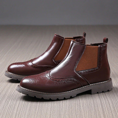 Brogue PU Leather Chelsea Ankle Boots Men