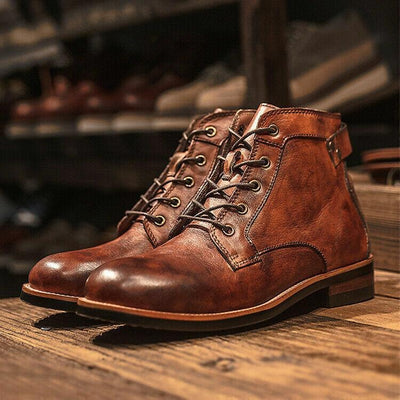 PU Leather Ankle Boots Men Vintage Style