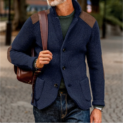Mason – Button Down Knit Cardigan with Shoulder Patches