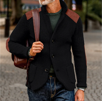 Mason – Button Down Knit Cardigan with Shoulder Patches