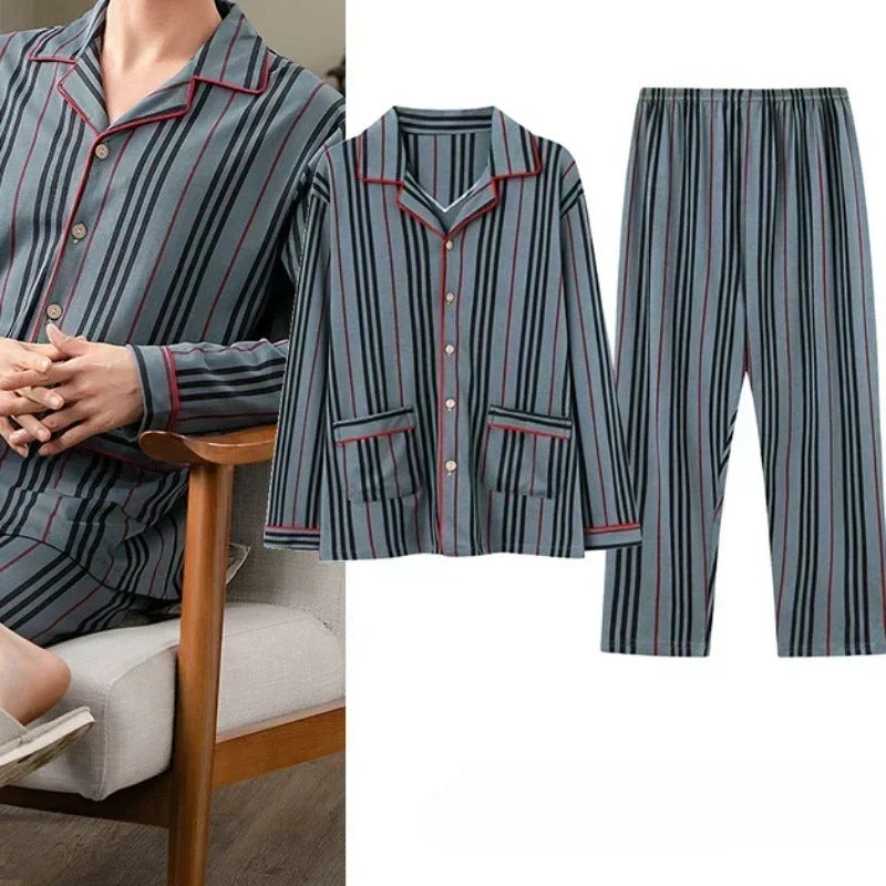 Plaid Cotton Pyjamas Sleepwear Set Men
