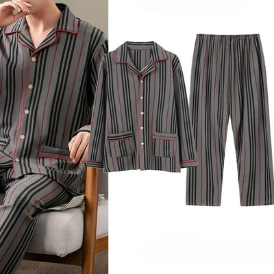 Plaid Cotton Pyjamas Sleepwear Set Men
