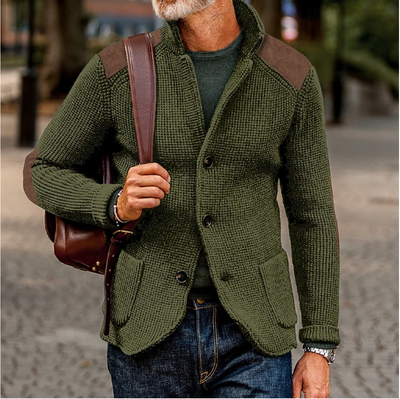 Mason – Button Down Knit Cardigan with Shoulder Patches