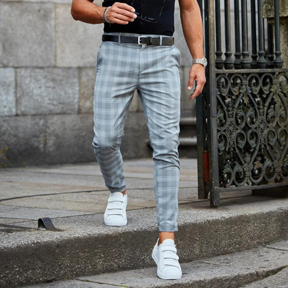 Slim Fit Checkered Trousers Men