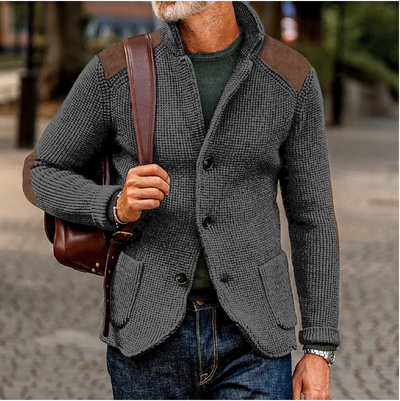 Mason – Button Down Knit Cardigan with Shoulder Patches