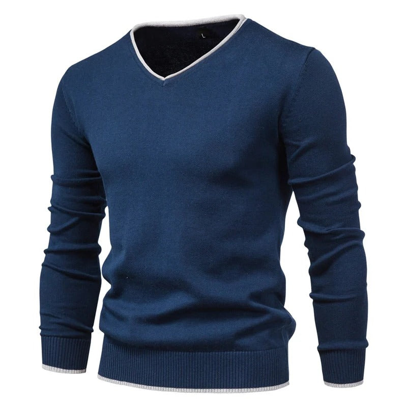 V-Neck Contrast Slim Fit Sweater Men