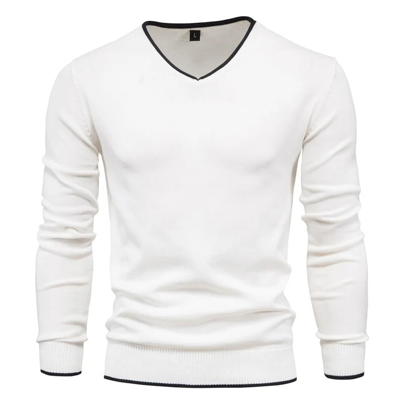 V-Neck Contrast Slim Fit Sweater Men