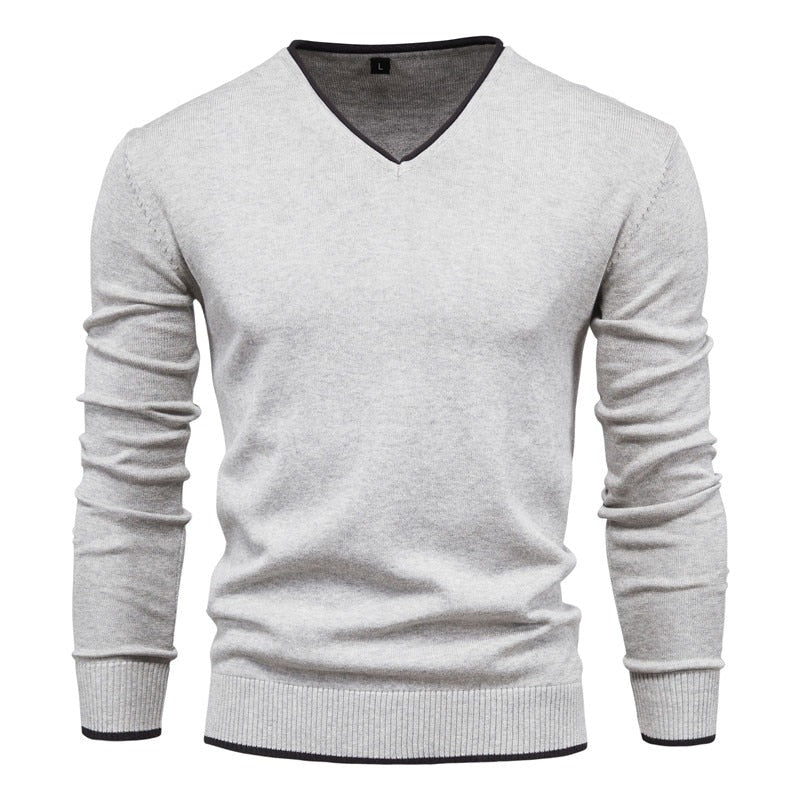 V-Neck Contrast Slim Fit Sweater Men