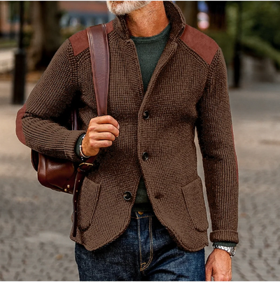 Mason – Button Down Knit Cardigan with Shoulder Patches