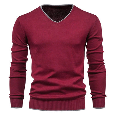V-Neck Contrast Slim Fit Sweater Men