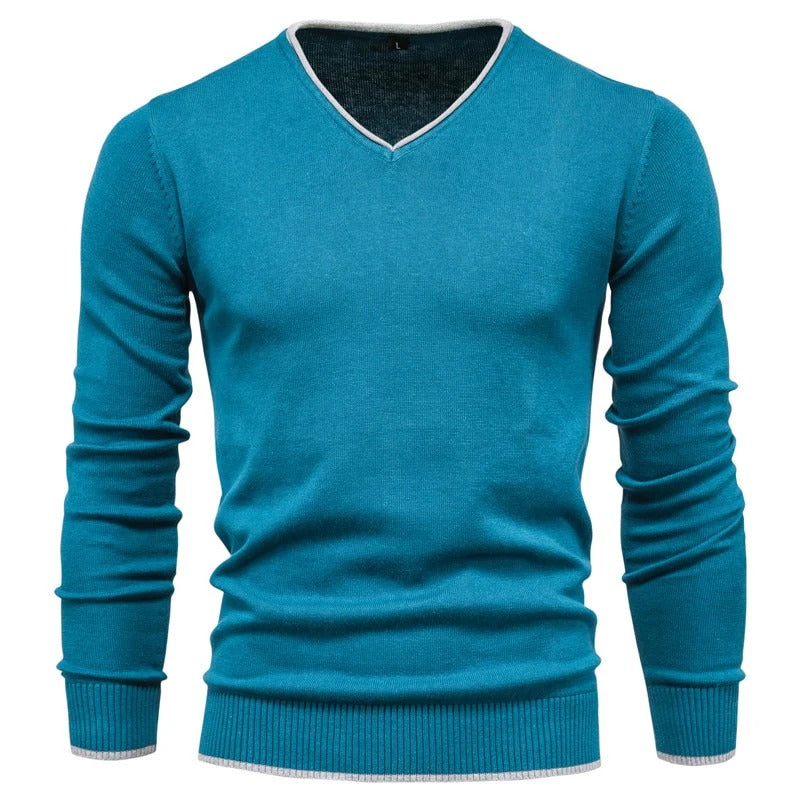 V-Neck Contrast Slim Fit Sweater Men