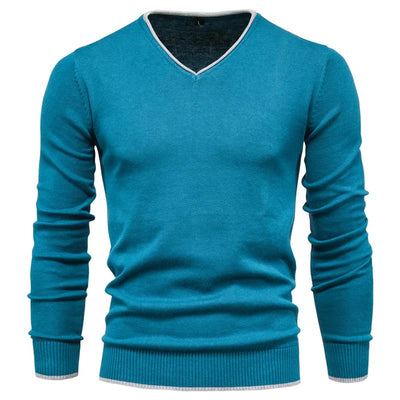 V-Neck Contrast Slim Fit Sweater Men