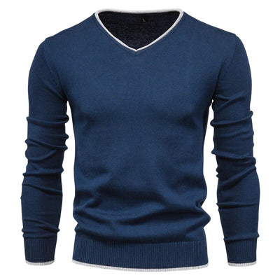 V-Neck Contrast Slim Fit Sweater Men