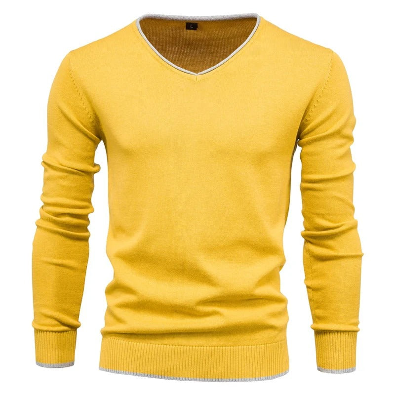 V-Neck Contrast Slim Fit Sweater Men
