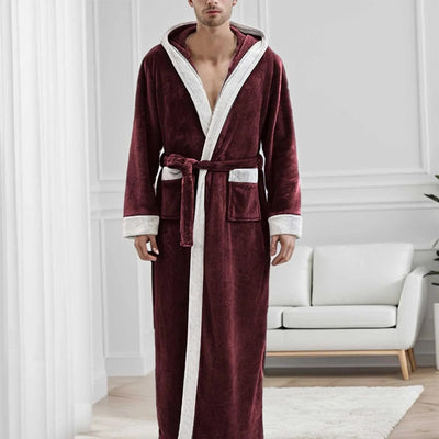 Hooded Long Plush Men's Dressing Gown