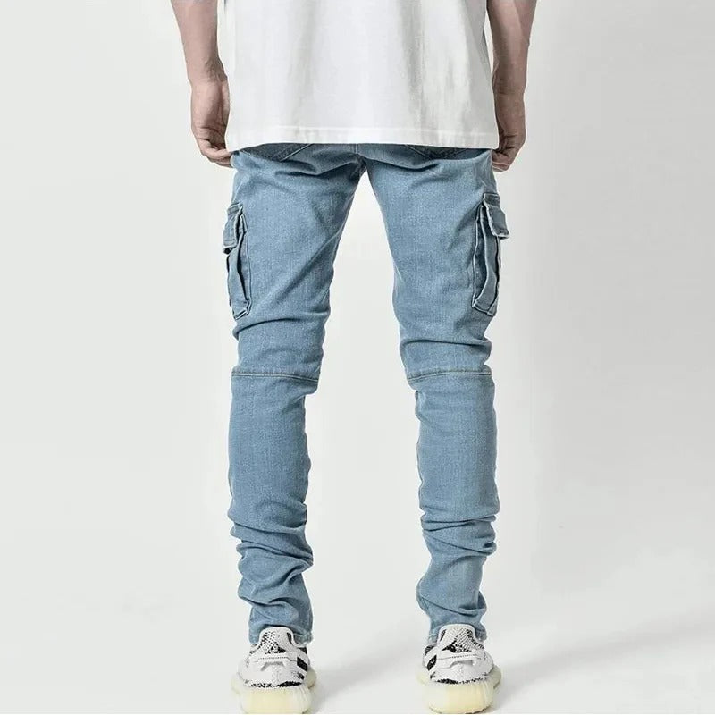 Slim Fit Denim Cargo Pants Men