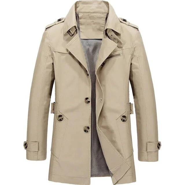 Men's Mid-Length Button-Up Trench Coat