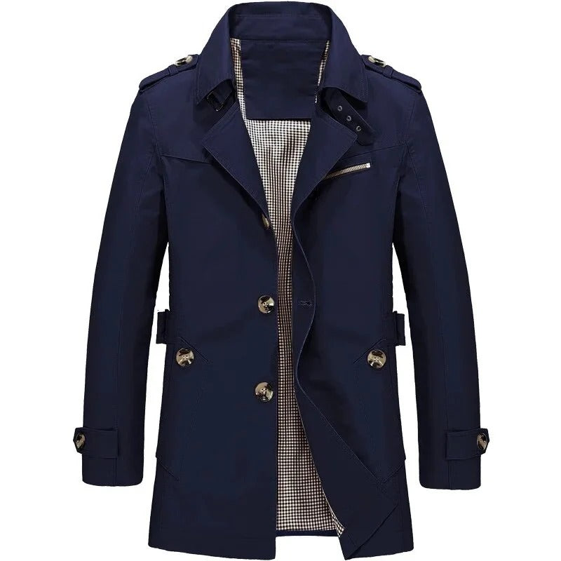 Men's Mid-Length Button-Up Trench Coat