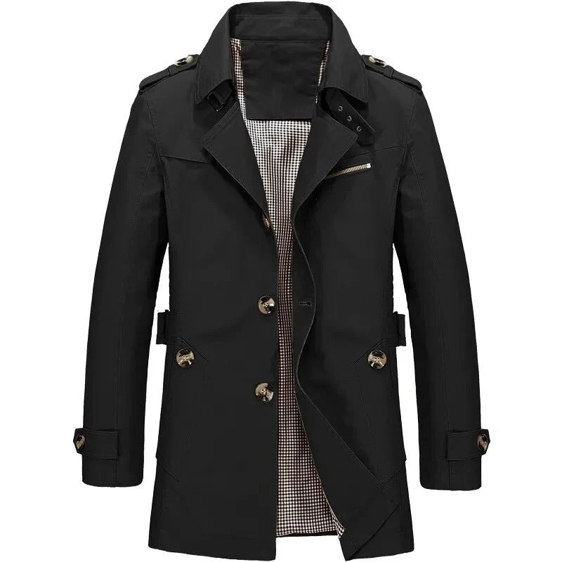 Men's Mid-Length Button-Up Trench Coat